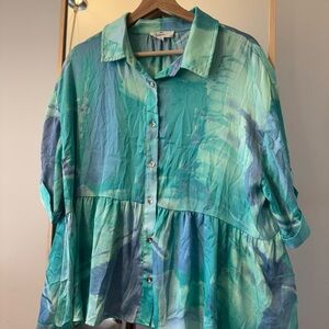 Entro Satin Oversized Blouse Large Silky Relaxed Fit Statement Top